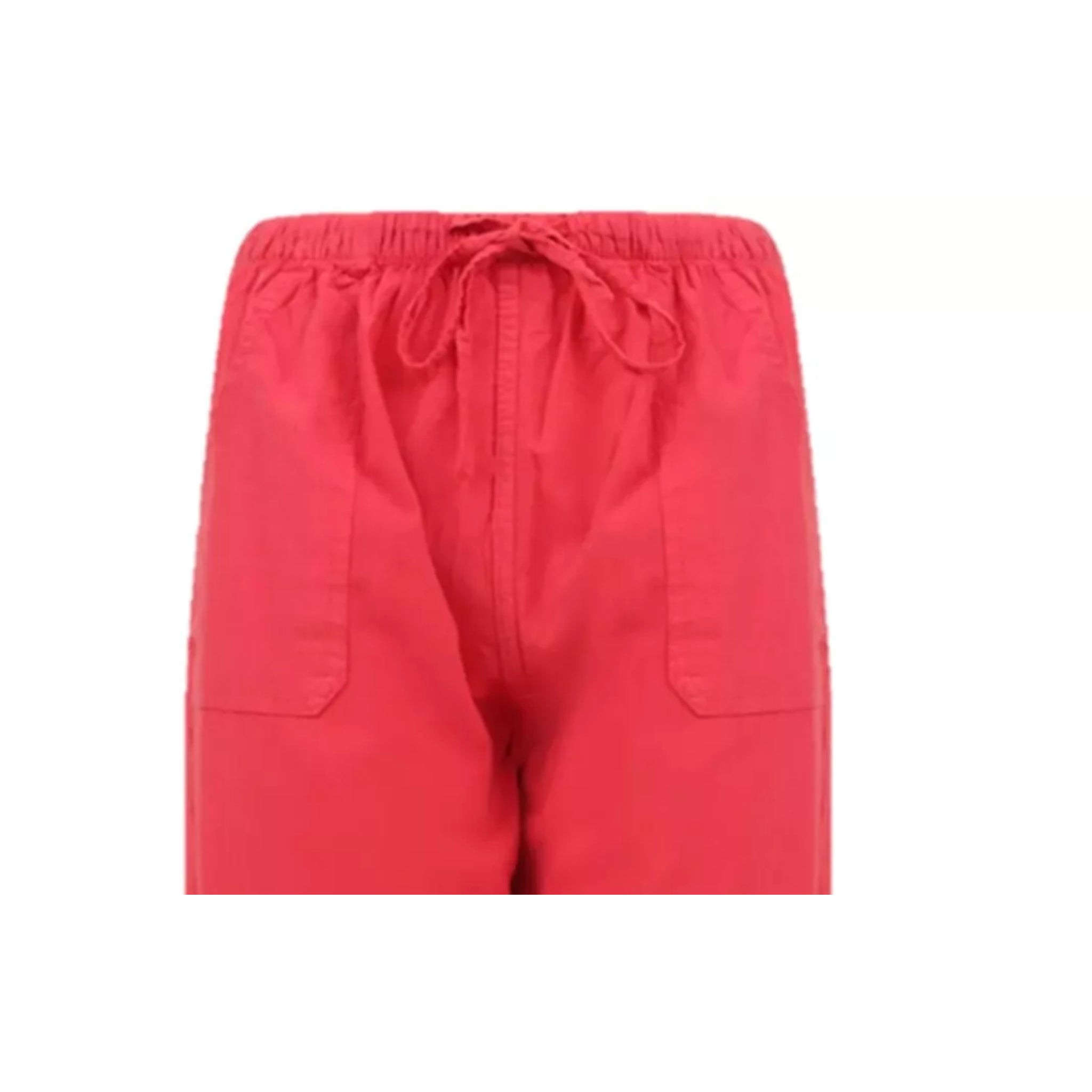 Ladies 3/4 pedal shorts in red – lightweight cropped summer trousers with drawstring waist and pockets, casual capri pants.